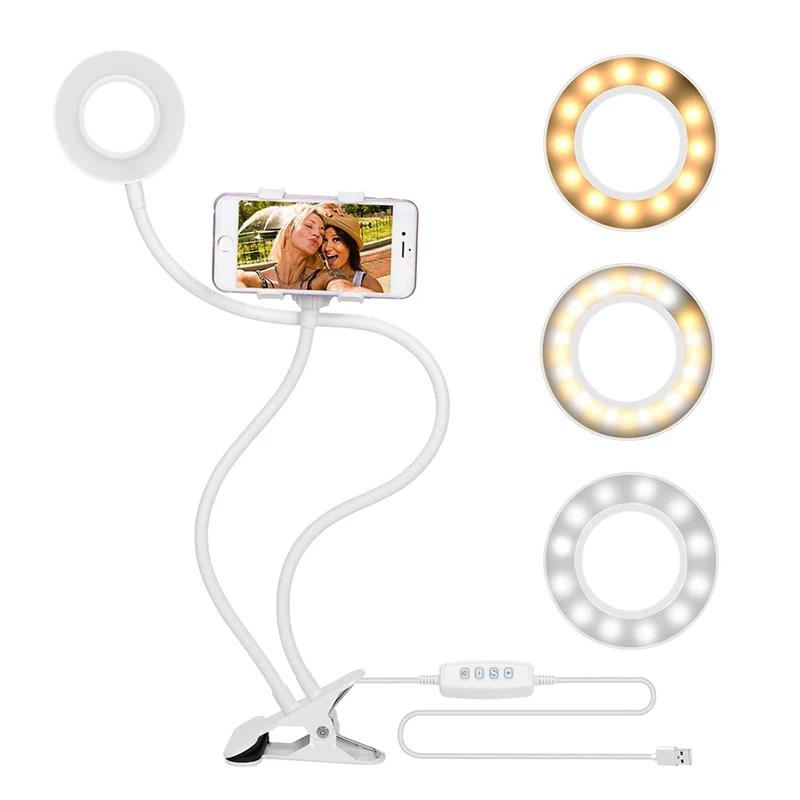 Universal Selfie Ring Light with Flexible Mobile Phone Holder Lazy Bracket Desk Lamp LED Light for Live Stream Office Kitchen