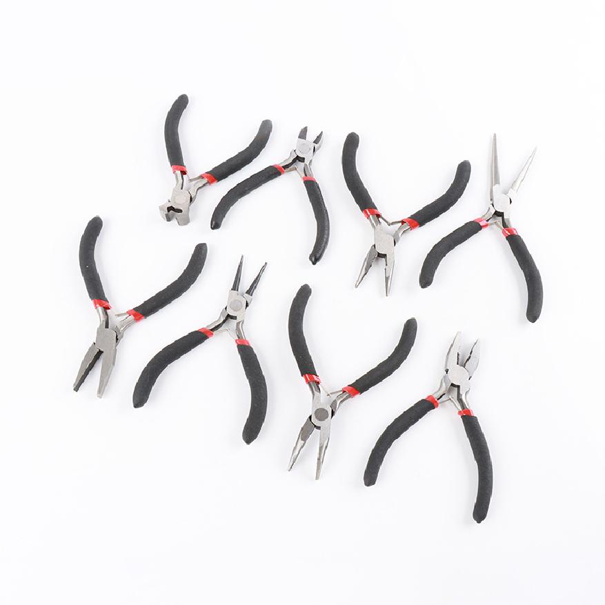 Jewelry pliers black and red 8-piece set pointed nose pliers 4.5-inch DIY handmade pliers multifunctional diagonal pliers mini p