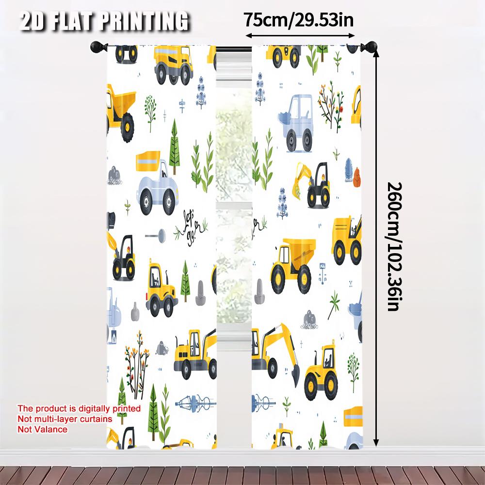 2pcs  2D Plane Printing Contemporary Curtains Playful Construction & Farm Vehicle Durable 100% Polyester Fabric (without Rod)