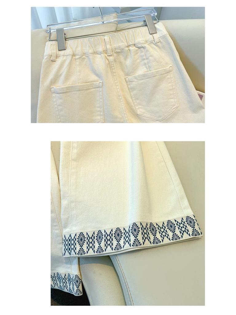 Women's 2026 Spring/Autumn High-Waisted Wide-Leg Denim Jeans - Printed, Washed Cotton, Slim Fit.