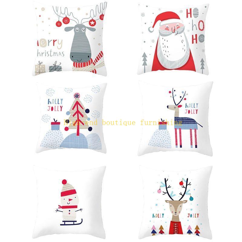 Christmas Polyester Peach Throw Pillow for Case Cartoon Santa Xmas Tree Reindeer Print Decorative Cushion Cover for 2090₽
