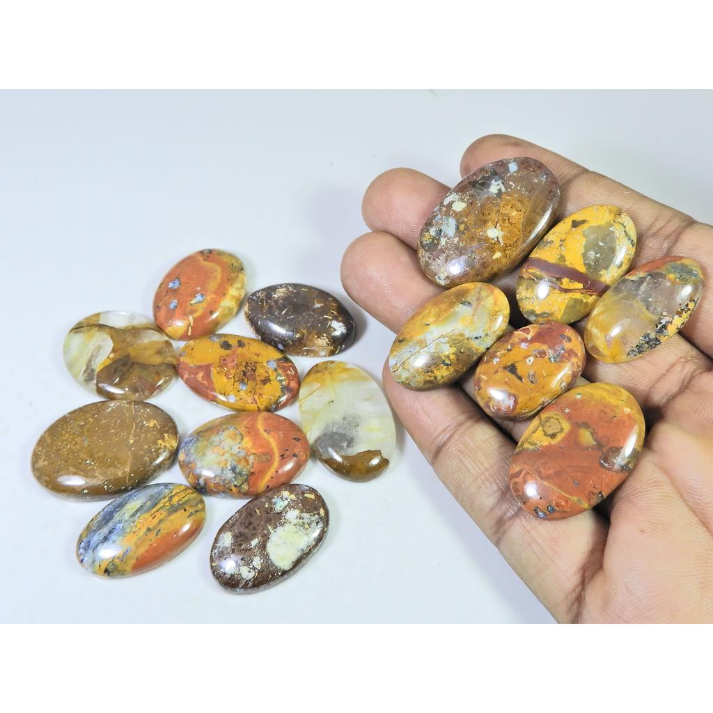 350Cts. Natural Forest Agate Oval Cabochon Loose Gemstone 15 Pcs Lot C-1947
