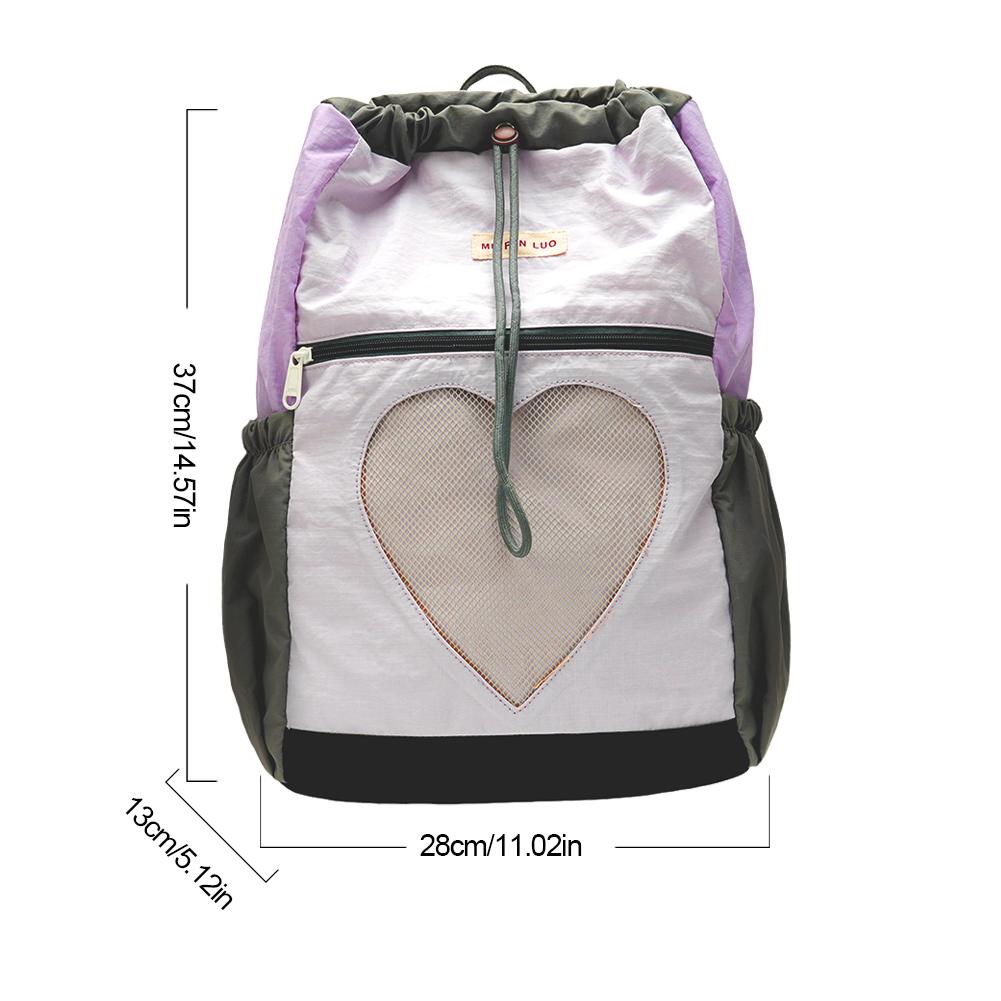 Women School Bookbag Girls Color-Block Large Capacity Backpack Nylon Drawstring Fashion Laptop Daypack Travel Cute Rucksack