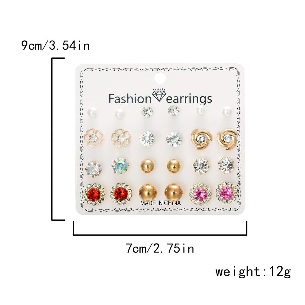 12Pairs/Set Fashion Geometric Stud Earrings Set For Women Love Heart Bowknot Rose Flower Star Moon Pearl Earrings Party Jewelry