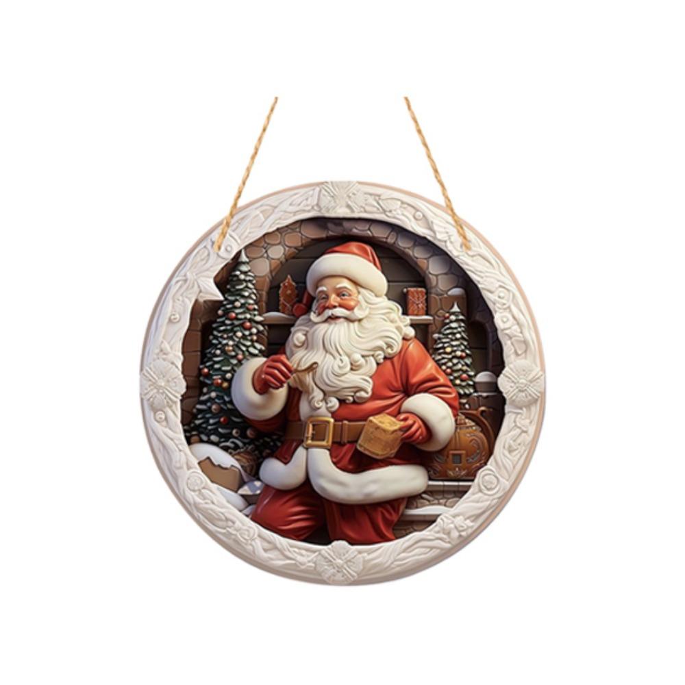 Wooden Santa Claus Porch Wreath Snow Scene Xmas Porch Decoration Hanging Home Fence Decor