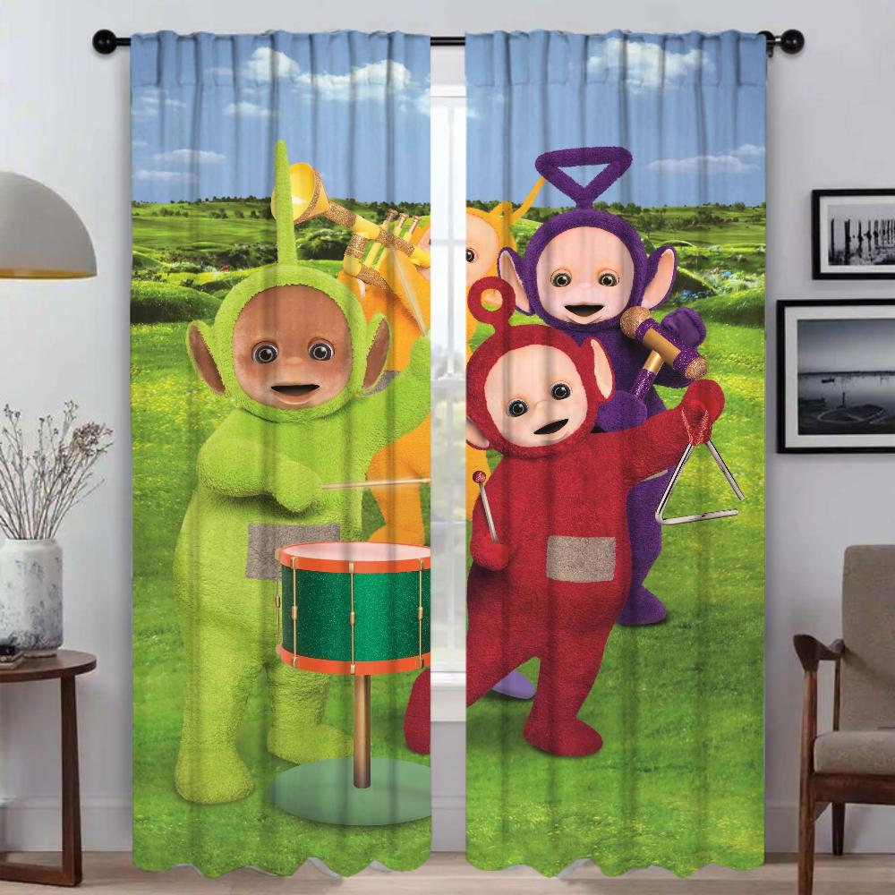 Nowoczesne zasłony do salonu 2 sztuki Rolety Teletubbies Zasłona zaciemniająca do pokoju 2 panele Dekoracja na Halloween Tiul do sypialni