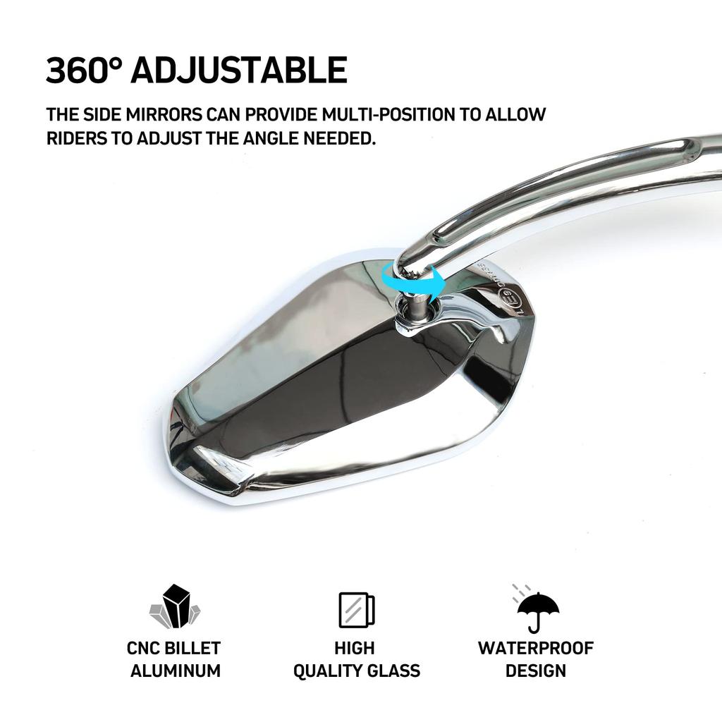 WTZMOTO Motorcycle Handlebar Side Rearview Chrome Mirrors, Harley-Davidson Mirrors,