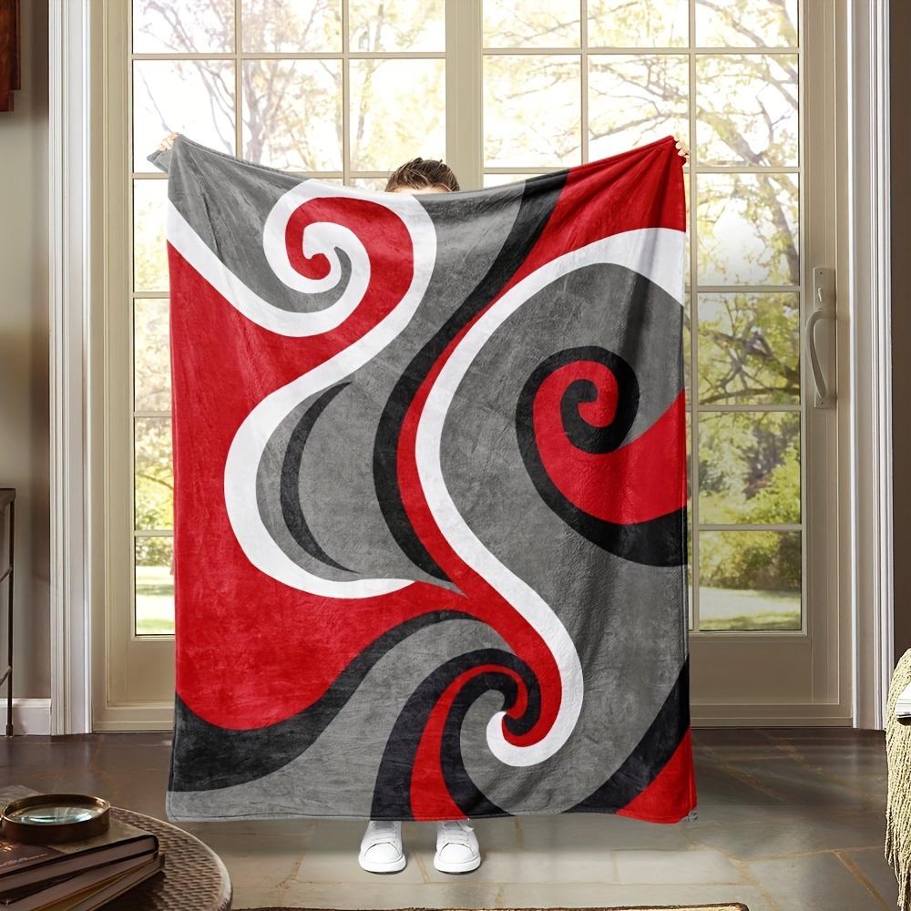 

1pc Luxurious Red Gray Black Swirls Flannel Blanket - Ultra Soft, Cozy, and Warm Throw for Couch, Bed, Sofa, Camping, and Travel Flannel 75 x 100