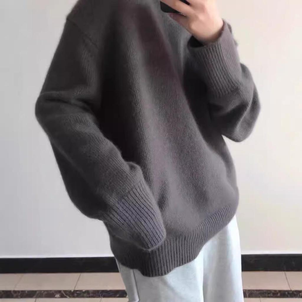 Women's High Collar Wool & Cashmere Sweater - Loose, Thick, Knit, Lazy Style for Autumn/Winter