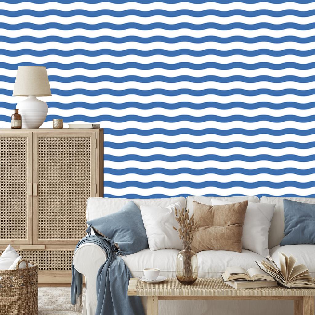 Striped Wallpaper White, Blue and Azure for Living Room and Bedroom 50x1000