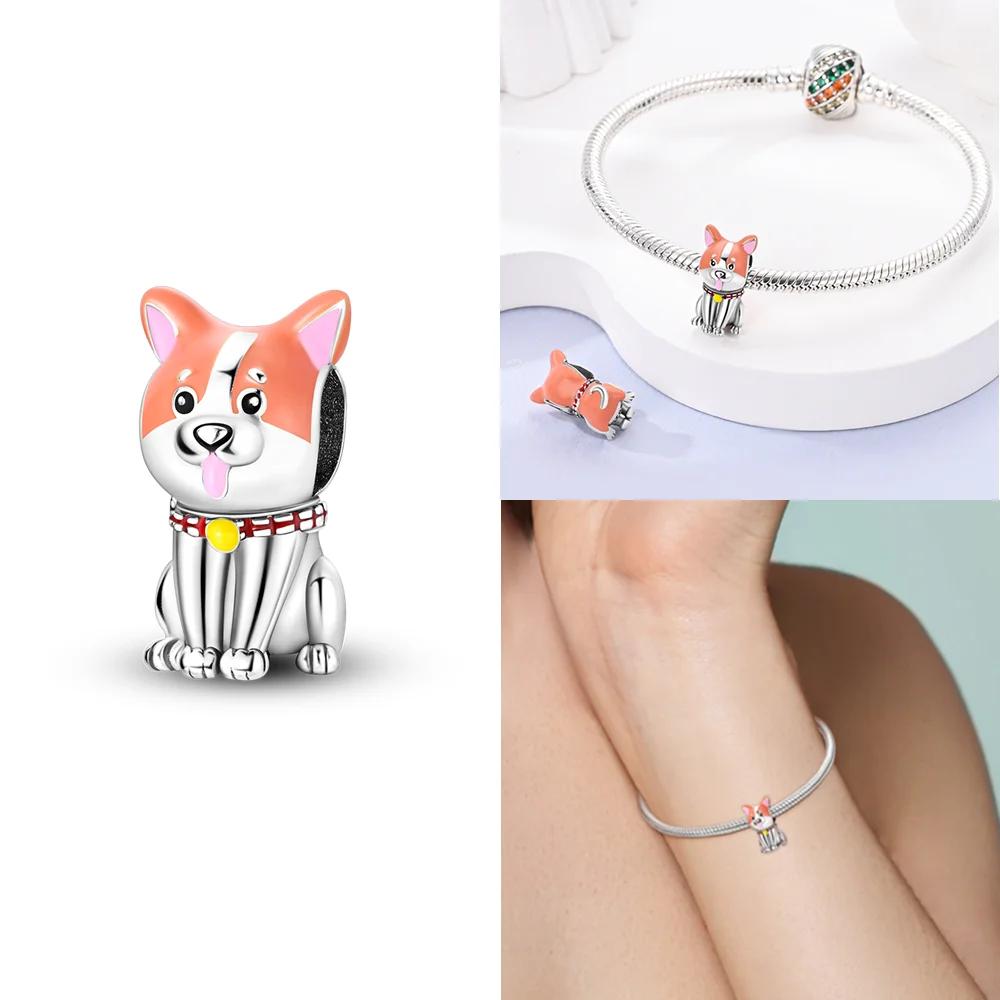 Copper Charms Animal Color Pink Rabbit Sheep Cat Dog Beads Fit 3Mm Original Bracelets Fine Diy Birthday Jewelry Make