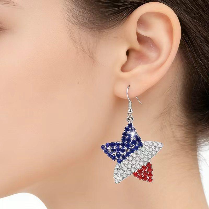 Rhinestone Spot Welded Pendant Earrings Trend American Independence Day Diamond Flag Earrings Earrings