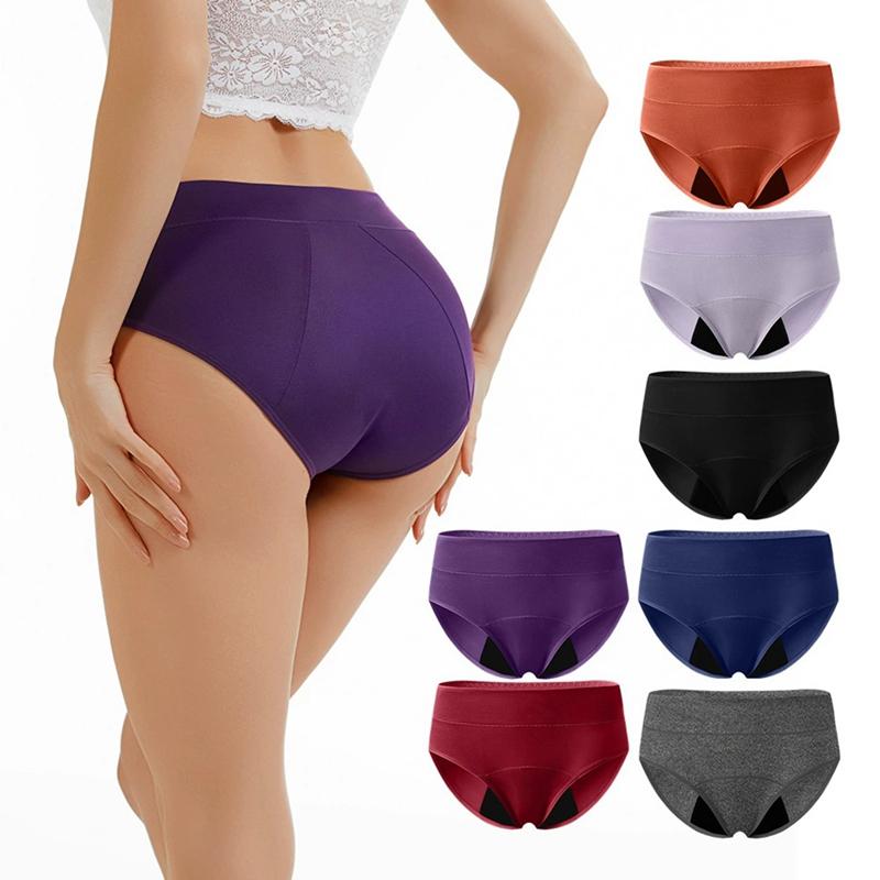 Women's Mid-waist Solid Color Menstrual Briefs Leak-proof Period Pants Breathable Absorbent Crotch Sanitary Panties