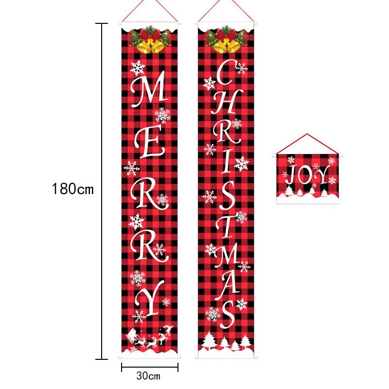 Christmas Decorations Plaid Door Curtain Bunting Hanging Party Atmosphere Banner