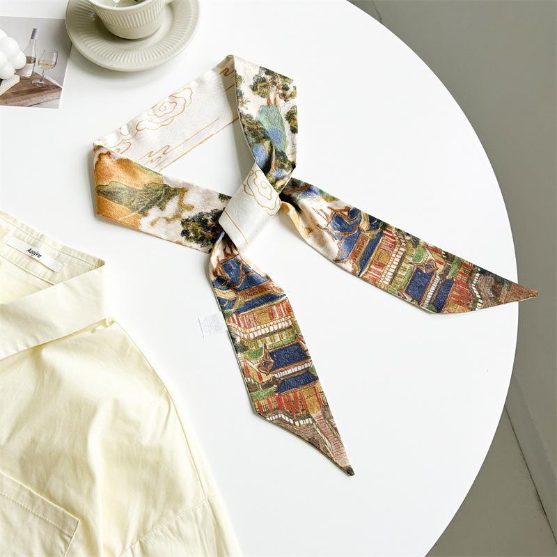 Spring silk scarf women's fashion versatile temperament scarf silk scarf small long streamer tied bag ribbon decoration