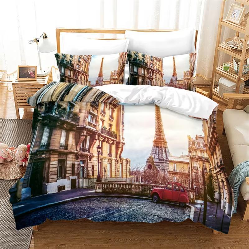 Comforter Cityscape Europe Building Bedding Set Paris City Night 3D Print Comforter Full King For Kids Adults Decor
