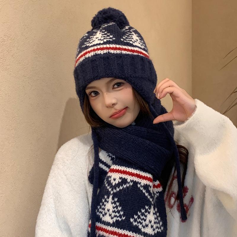 2025 Women's Cute Japanese Wool Christmas Hat - Thick, Warm, Knitted with Ear Protection for Winter