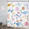 Cartoon Shower Curtain Ocean Animals Blue Whale Tropical Fish Lion Plantes Kids Bathroom Decor Polyester Bath Curtain with Hooks