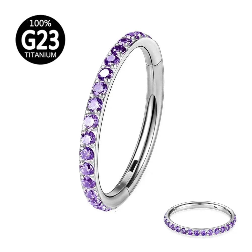 G23 Titan Zirkon Nasenring 6/8/10/12mm Septum Klapp-Clicker Hoop Lippe Ohr Helix Tragus Piercing Zirkon