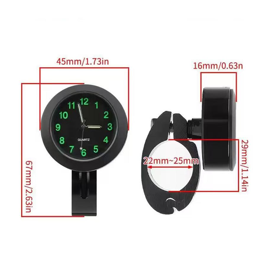 Waterproof  Bike Clock - Shockproof Quartz Motorcycle Handlebar Clock for Cruiser, Dirt Bike & Custom Builds