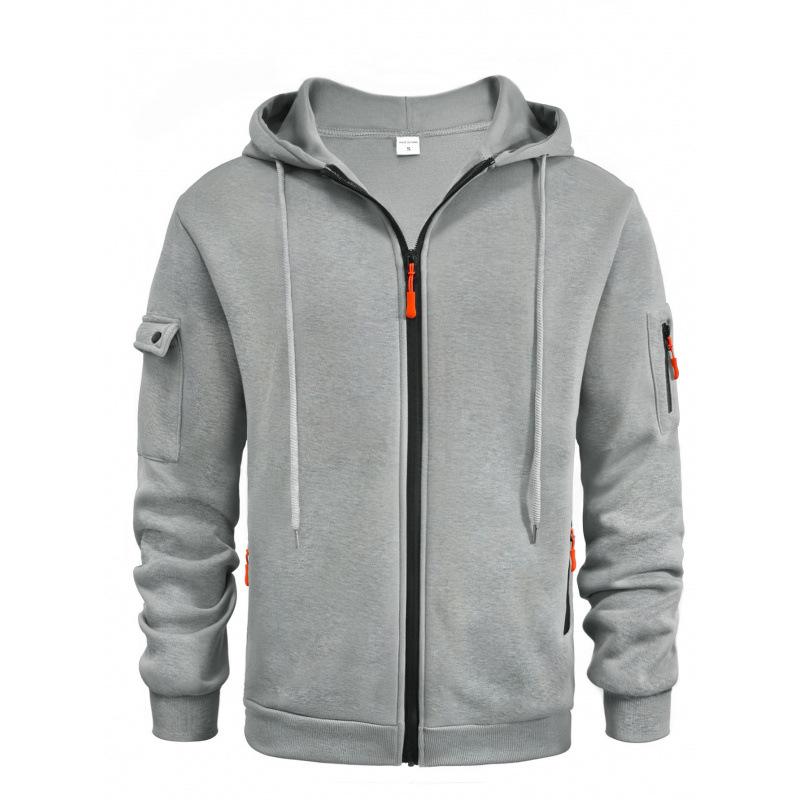 Men's Plus Size Zipper Hoodie with Arm Pockets - Autumn & Winter Casual Sports Jacket