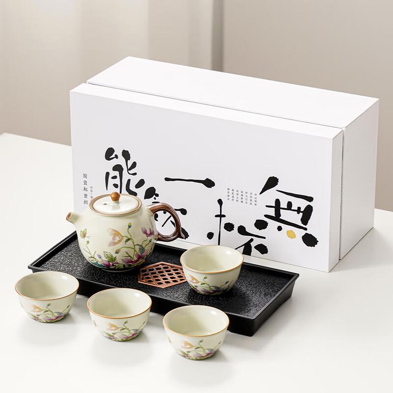 Ru Kiln  Poppy  5-Piece Tea Set with Tray