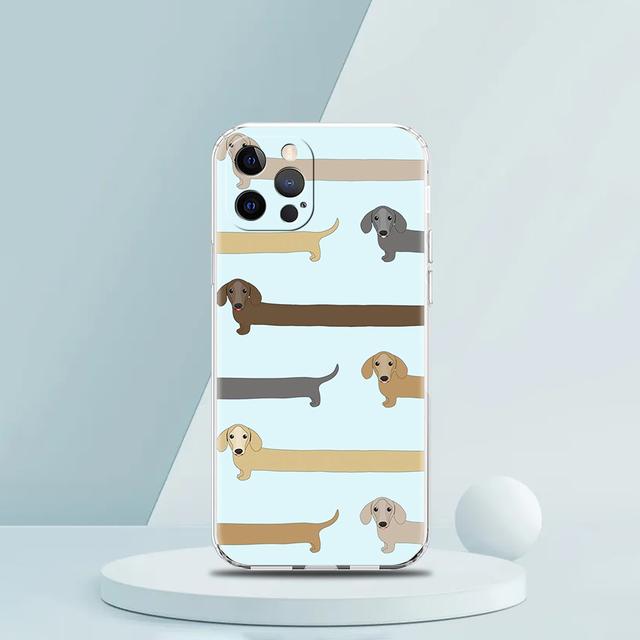 15 14 13 12 Mini 11 Pro Max XS X XR 7 8 Plus Clear Shockproof Silicone TPU Case for iPhone with Dachshund Sausage Dog Design