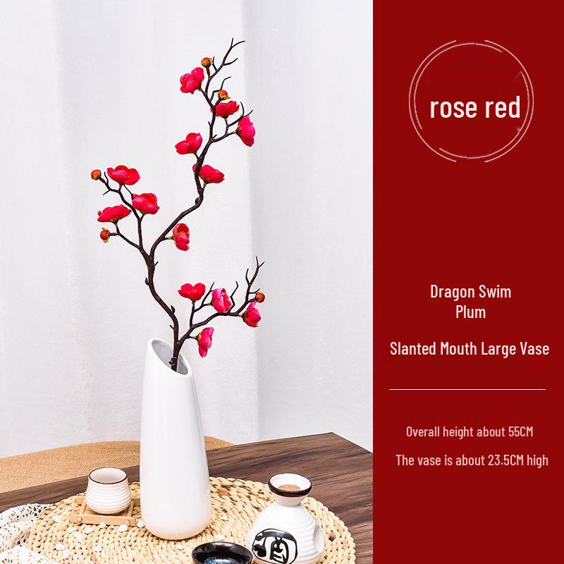 Artificial Plum and Peach Blossom Branch Ornament for Living Room - Dried Flowers Bonsai Arrangement In Pot for Indoor Winter Decoration