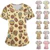 Women's Fruit And Floral Print Loose V-Neck Pocket Short Sleeve Uniform Uniform
