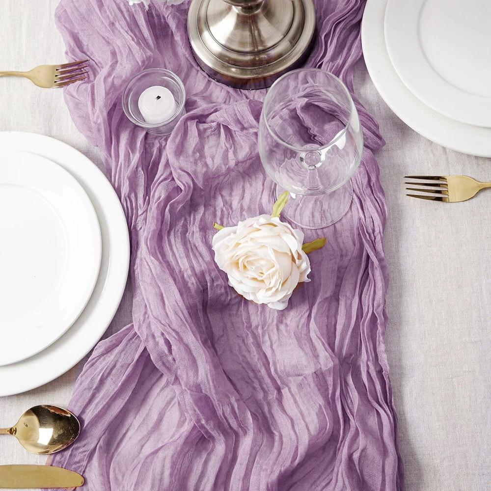2PCS Pink Table Runner 90x400cm Gauze Table Runner for Wedding Reception Sheer Bridal Birthday Party Table Decoration Vintage