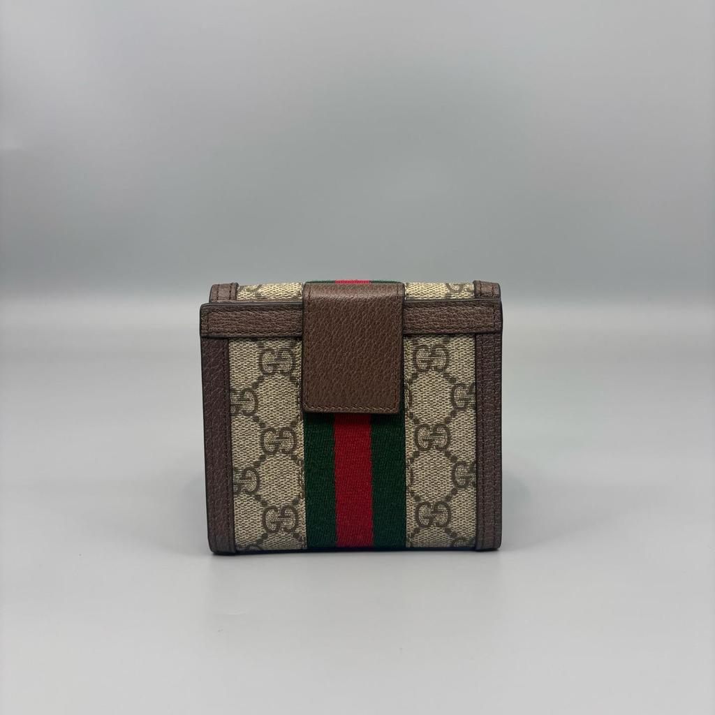 [Pre-Owned] Ophidia Logo Stripe Web Canvas And Leather Short Folded Wallet - Excellent #1IYCMJT