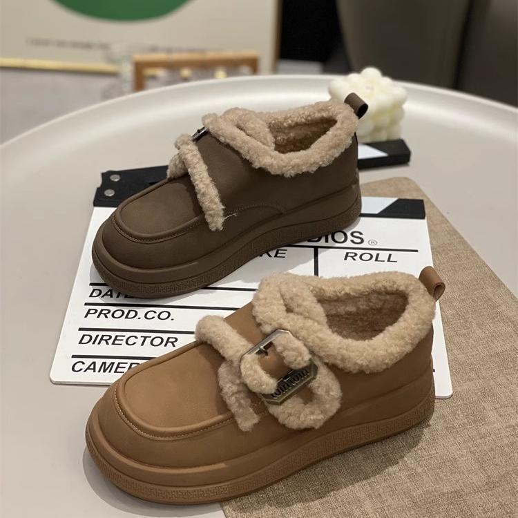 velvet cotton shoes women's autumn and winter new snow boots lamb wool platform casual shoes