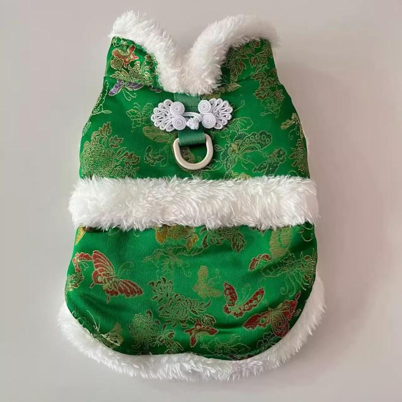 

Chinese New Year Dog Clothes Tang Suit Winter Pet Coat Cat Puppy Pomeranian Poodle Bichon Schnauzer Clothing Small Dog Costumes S зелений