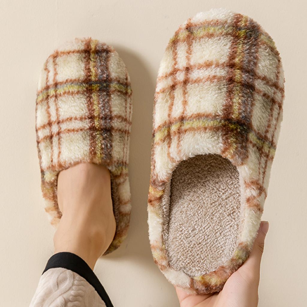 Retro plaid cotton slippers autumn and winter 2025 new indoor home home thick bottom plush warm