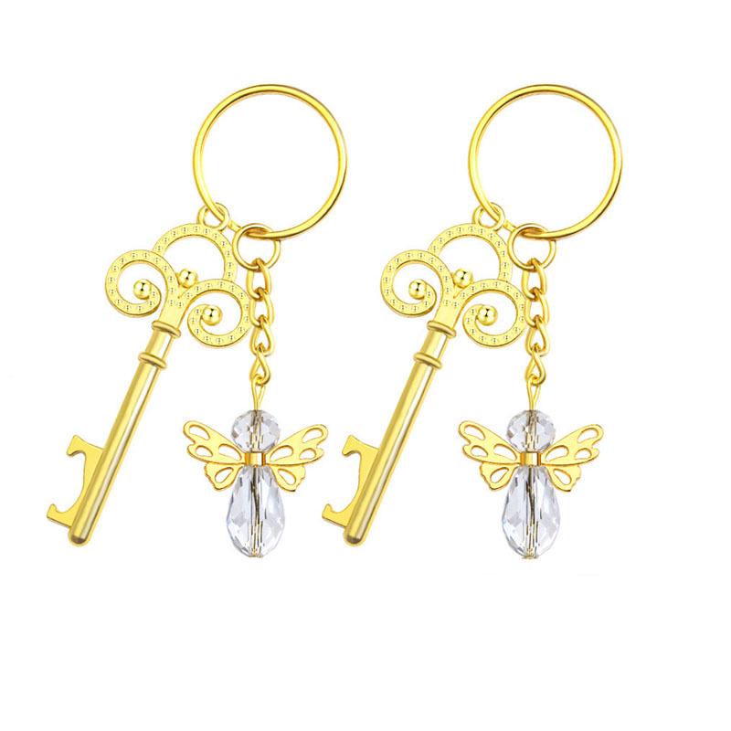 Gold Keychain Crystal Bottle Opener: Party, Wedding Gift & Guest Souvenir Set