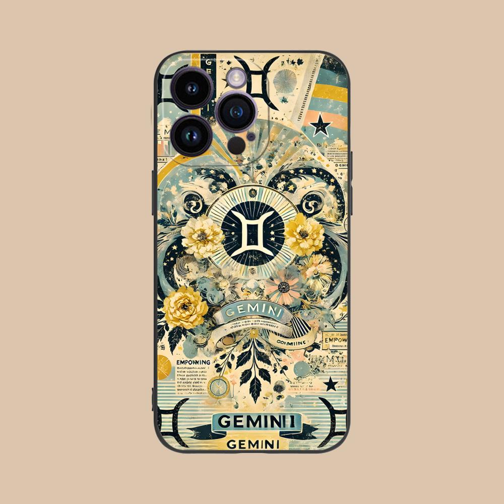 Zodiac Sign Gemini Mobile Phone Case for iPhone 17 16 15 14 13 12 11 X XR XS 8 7 Air Pro Max Plus Mini Colorful Cover Luxury