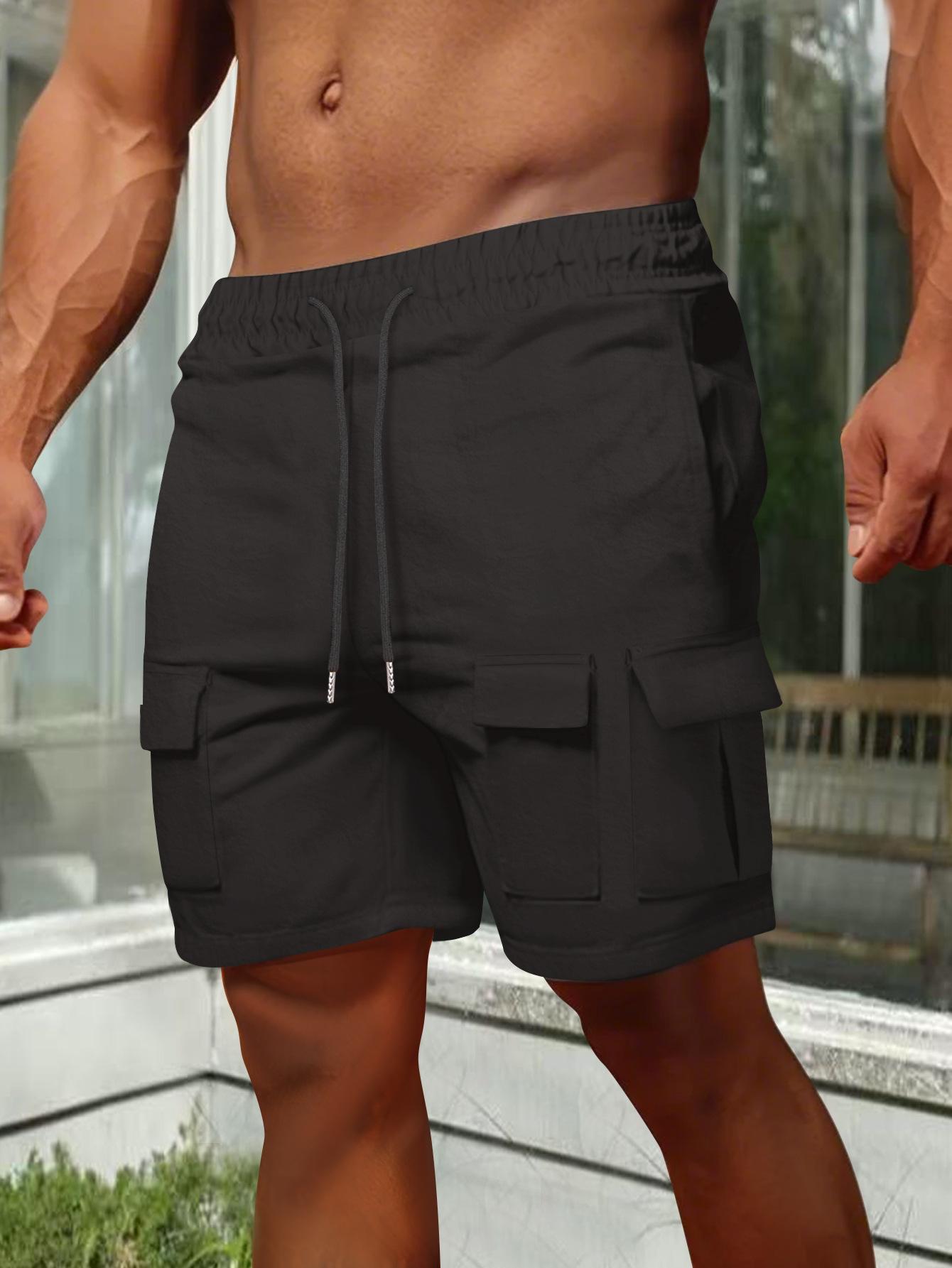 

Men s Athletic Cargo Shorts, Multi-Pocket Workout Shorts, Short Length Sports Casual Gym Shorts S чёрный