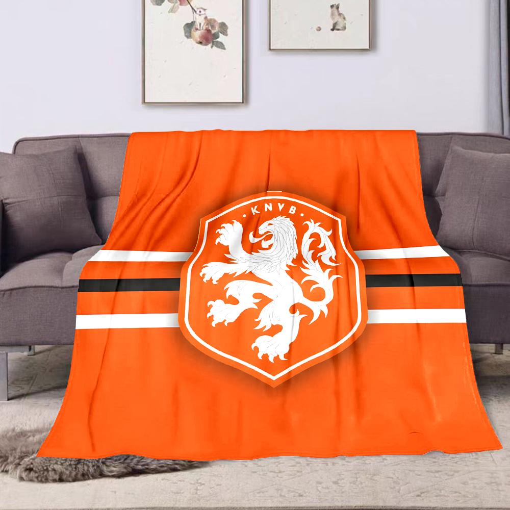 Orange Lion Emblem with Stripes Design Patterned Flannel Blanket Perfect for the Bedroom Living Room, Sofa, or a Little Nap