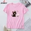 Women's Cotton T-shirt Fashion Kawaii Harajuku Cat Graphic T Shirts Summer Short Sleeve Female Tee Tops Woman Tshirt Clothing
