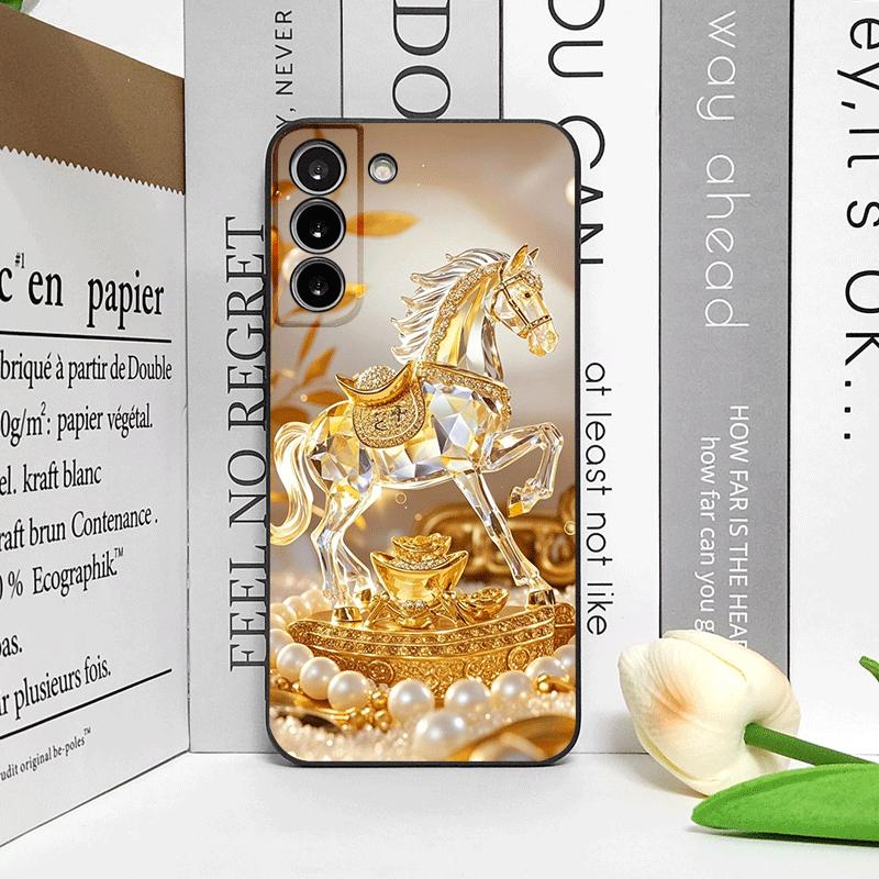 Luxury Crystal Golden Horse Pattern Phone Case for Samsung Galaxy A56 A14 A55 A16 A54 A36 A53 A52 A51 A50 Shockproof Soft Cover
