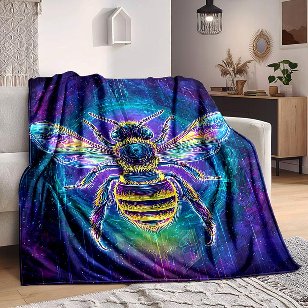 

1PC Neon Bee Print Blanket, Throw For Sofa, Bed, Travel, Printing Blanket With Soft And Warm Fabric yy250918181 75x90cm