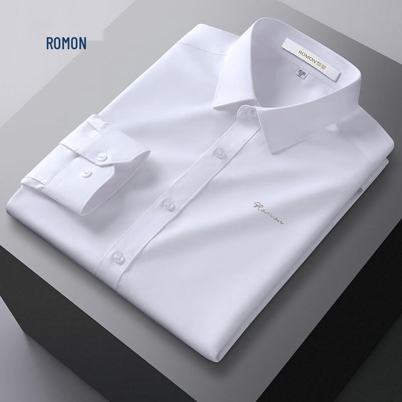 ROMON Men s Stretch Wrinkle-Resistant Business Casual Long Sleeve Shirt LM01 40