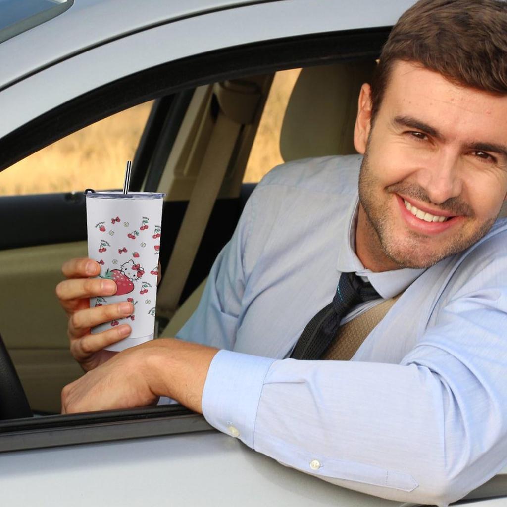 Hello Kitty Tumbler Mug Coffee Cup Convenience Store Cup Water Bottle Direct Drinking Stainless Steel With Lid Portable Straw Character Cute 600ml