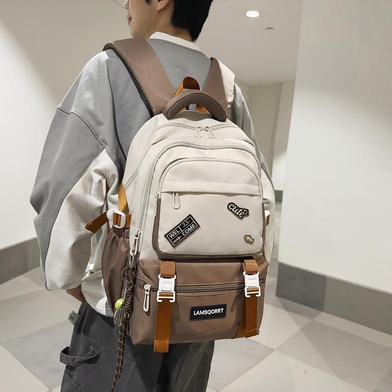 Color Block Schoolbag Middle School Student Backpack Men Women Large Capacity Backpack