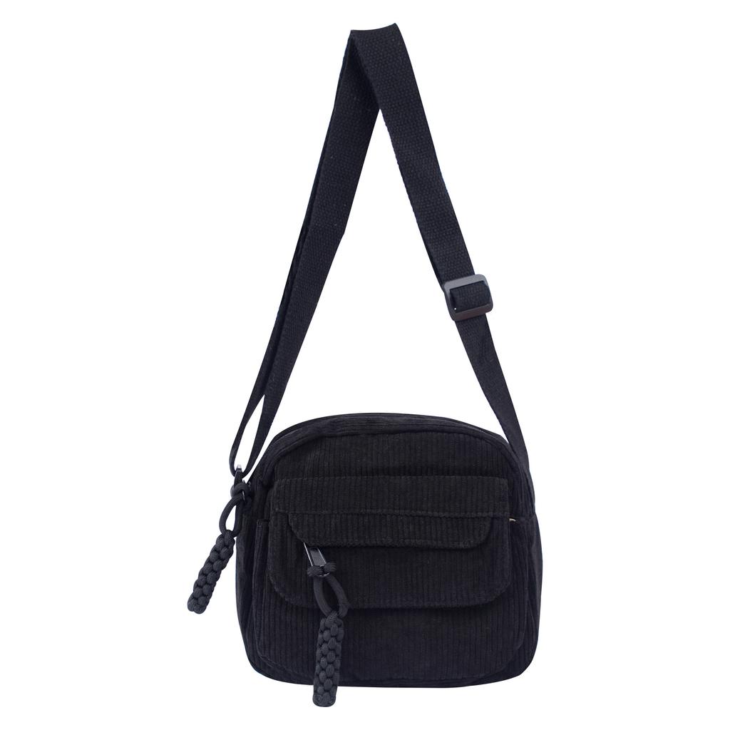 Korean Corduroy Messenger Bag Solid Color Canvas Fashion Casual Shoulder Bag Student Commuting Japanese Small Satchel