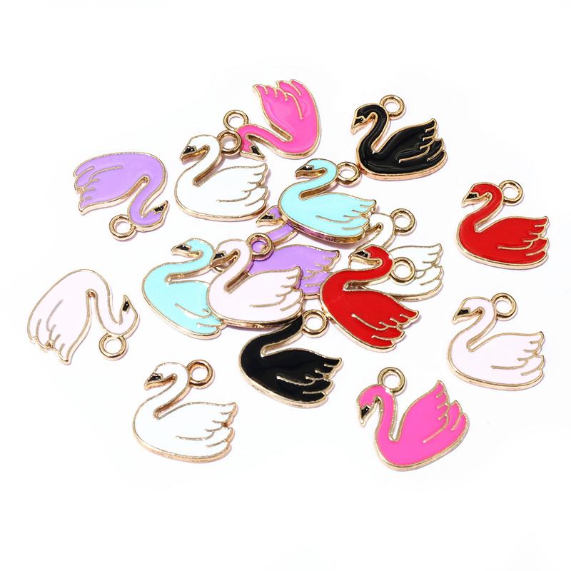 20pcs 14x13mm Random Colors Mix Enamel Swan Charms Pendant Alloy Metal DIY Jewelry Making for Bracelet Necklace