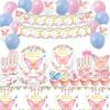 Hot Pink Butterfly Birthday Party Tableware Set: Plates, Cups, Napkins, Tablecloth, and Decorations.