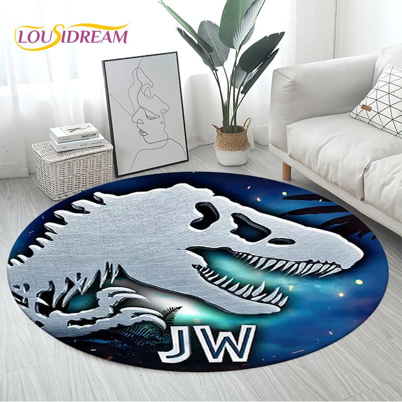 3D Cartoon Jurassic Park Dinosaur Area Rug,Round Carpet Rug for Living Room Bedroom Sofa Decor,Children Play Non-slip Floor Mat