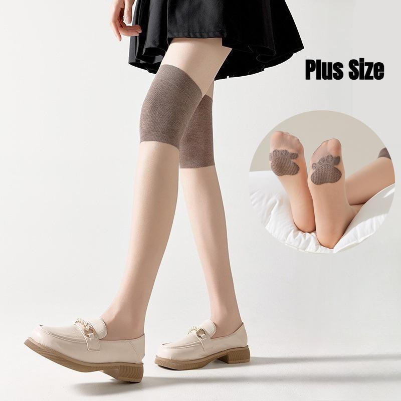 Women's Knee High Stockings for Air Conditioned Rooms Thin Seamless Over The Knee Long Stockings Cat Paw Pattern Anti Slip Anti Snagging Stockings