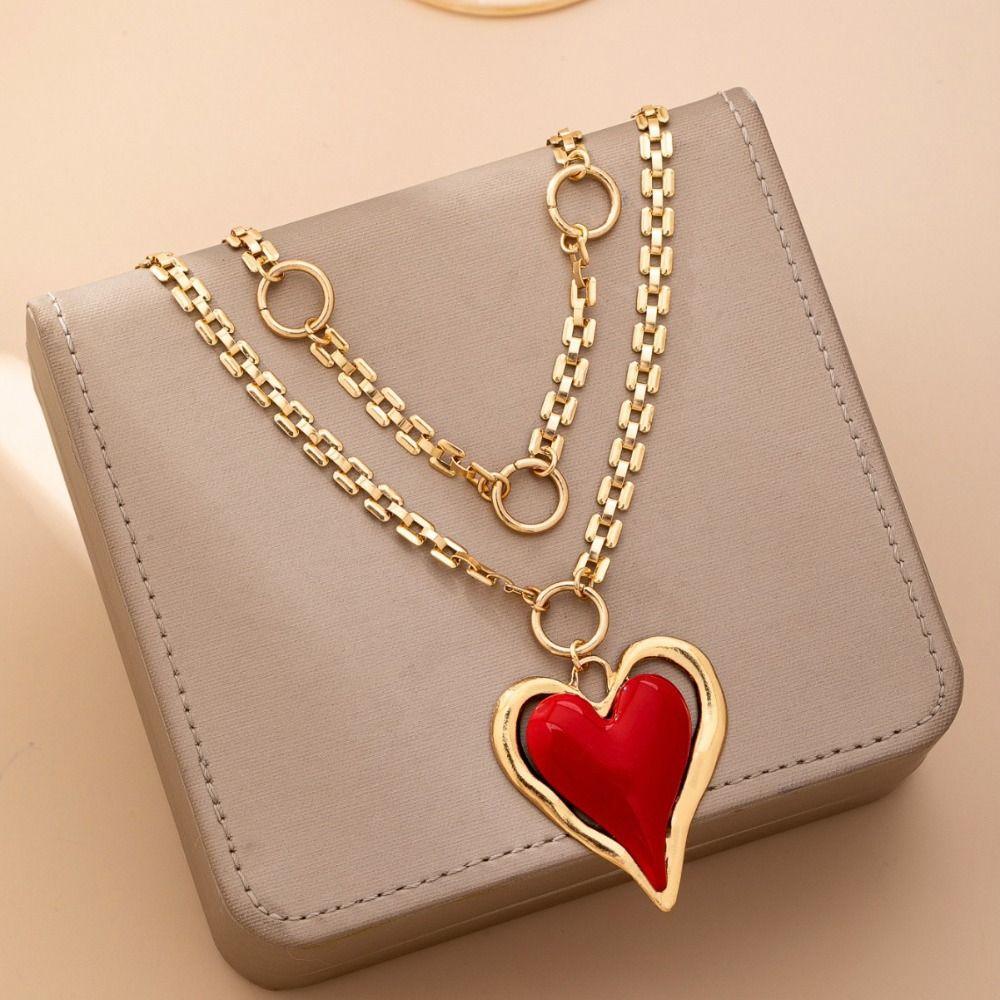 Chunky Chain Statement Necklace Gold Color Heart Pendant Necklace Earrings Jewelry Set  Casual Wear